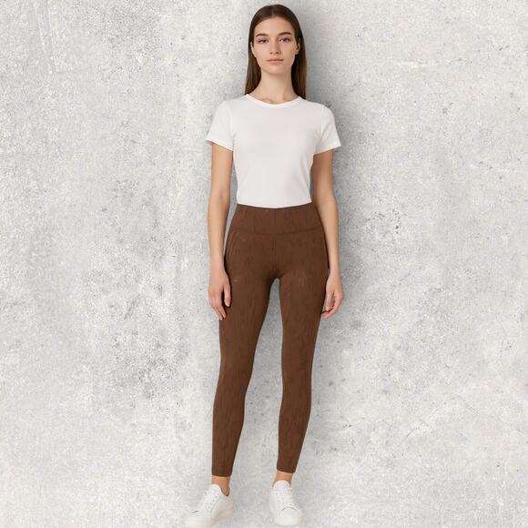 Sweaty Betty Power Leggings Brown Jacquard Size 12 High Rise Sculpting Fit - Picture 1 of 13